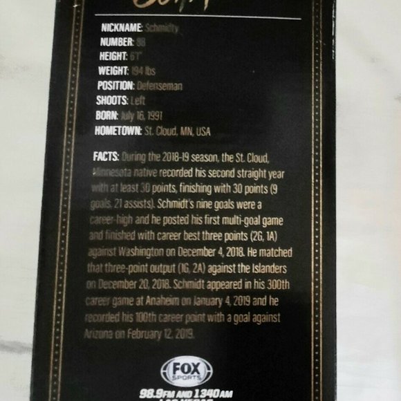 Nate Schmidt-Vegas Golden Knights Bobblehead, NIB - Picture 5 of 12